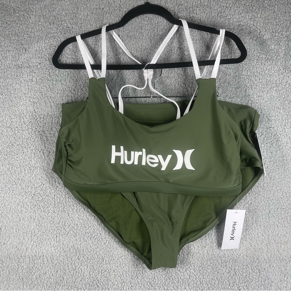 Hurley Swimsuit 3XL Green White Two Piece Bikini Straps